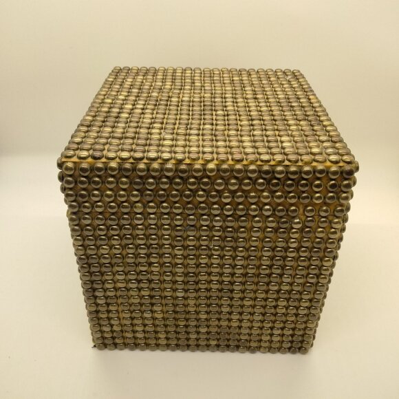 Brass Studded Wooden Box With Lid For Storage Or Decor - Picture 10 of 13